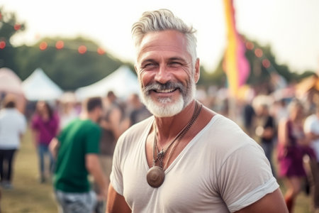 attractive mature man at the festivalの素材