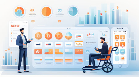 A person pushes a shopping cart and chooses products, lustrationの素材