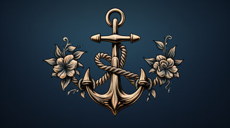Simple line work anchor tattoo flash. Traditional Navyの素材