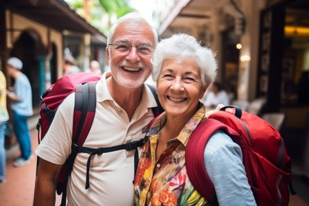 A happy seniors couple in travelingの素材