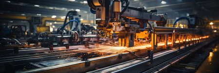 Engineer check and control welding robotics automatic arms machine in intelligent factory automotive industrial with monitoring system software. Digital manufacturing operationの素材