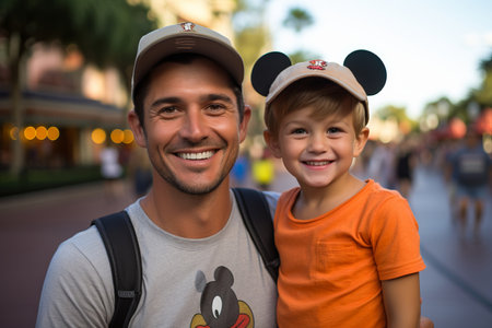 Father and son smiling at the cameraの素材