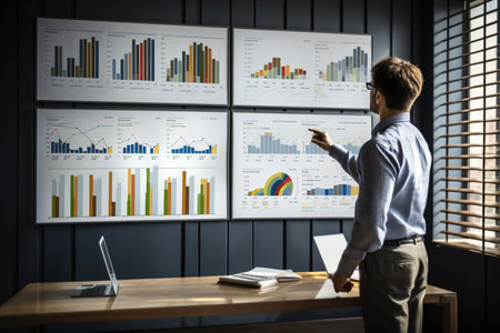 Person presenting and evaluating data chartの素材