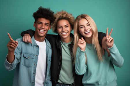Portrait of teenagers on color backgroundの素材