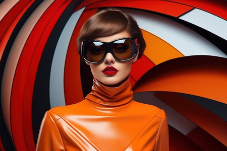 Portrait of fashion caucasian model, in style of futurism fashion, saturated colorの素材