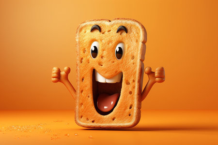 Toasted bread character on orange background, illustrationの素材