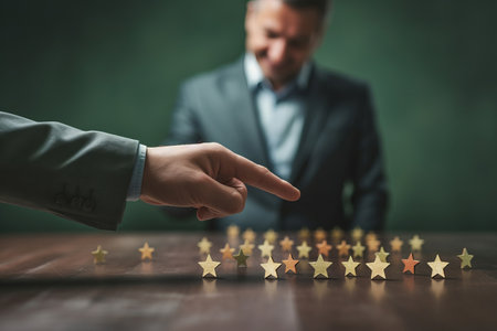 Customer evaluation feedback men in suit Giving Positive Review for Clients Satisfactionの素材