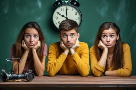 education concept. Happy team of students on green background.の素材