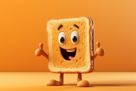 Toasted bread character on orange background, illustrationの素材