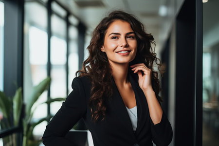 A handsome businesswoman in a suit talking on the phoneの素材