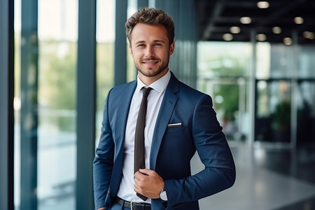 A handsome businessman with phone in the officeの素材