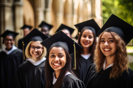 Happy diverse university satisfied graduatesの素材