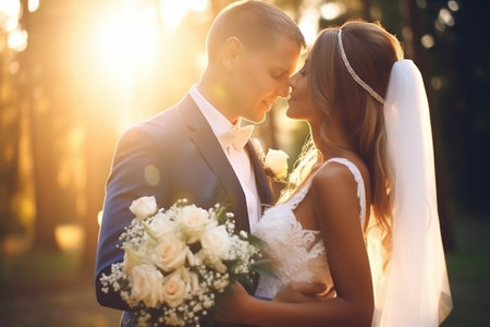 Wedding Couple in Love. Newly Wedded Bride Groom. Wedding Day Ceremonyの素材