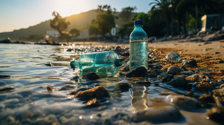 Plastic garbage on the beachの素材