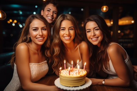 Beautiful woman celebrating her birthday with her friendsの素材