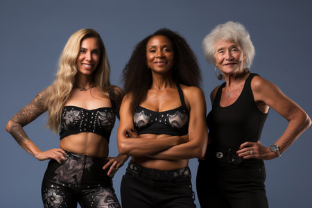 Female models of different ages celebrate their natural bodyの素材