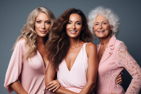 Female models of different ages celebrate their natural bodyの素材
