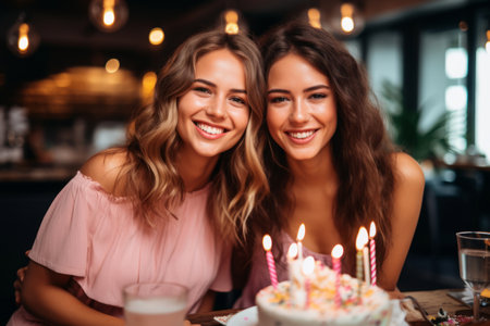 Beautiful woman celebrating her birthday with her friendsの素材
