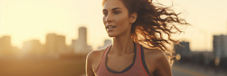 Healthy young woman on morning runの素材