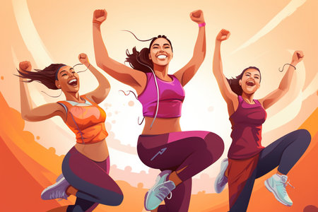 Living a fitness lifestyle Happy female athletes wearingの素材