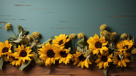 copy space sunflowers on wooden boardの素材