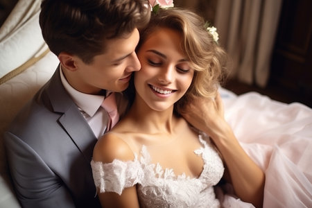 Newly Wedded Bride Groom in love. Wedding Day Ceremonyの素材
