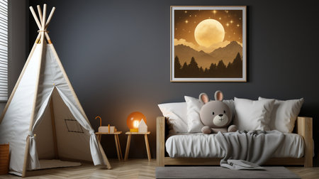 Mock up frame in unisex children's room interiorの素材