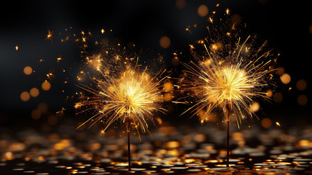 Fireworks gold isolated on black background. fireworks, gold, holiday, festival, bright, new, season, American, anniversaryの素材