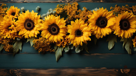 copy space sunflowers on wooden boardの素材