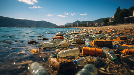 Plastic garbage on the beachの素材