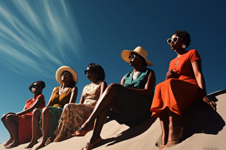 a group of women enjoying the sun on a beachの素材