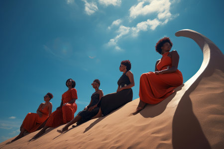 a group of women enjoying the sun on a beachの素材