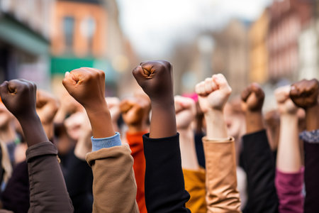 Fists raised for equalityの素材