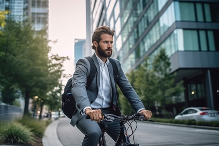 Business man riding a bike to work in the cityの素材