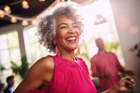 Vibrant young woman dancing for her friends at a partyの素材