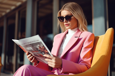 beautiful female reading fashion magazineの素材