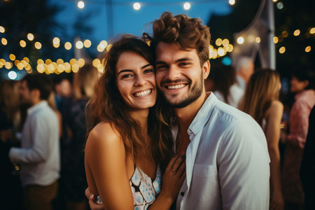 Couple at a party announcing their marriageの素材