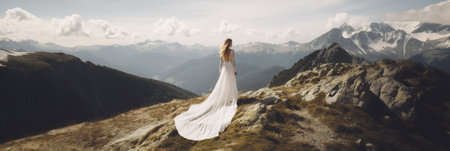 Bride in the mountains. Wedding Day Ceremonyの素材