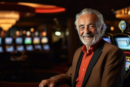 portrait of elderly man in casinoの素材