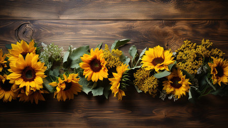 copy space sunflowers on wooden boardの素材