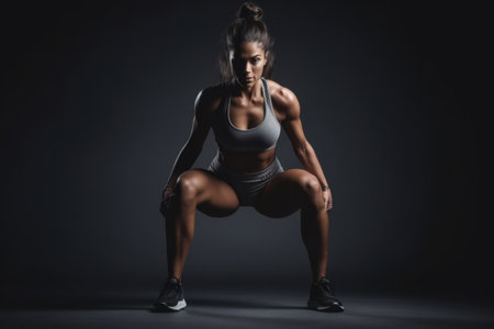 Athletic young woman doing strength training body moments in a studioの素材