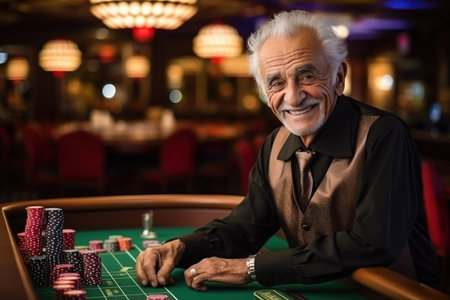 portrait of elderly man in casinoの素材