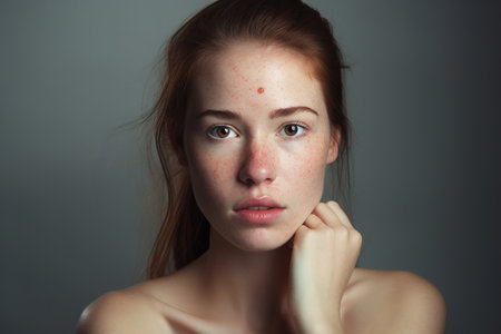 portrait of woman with acne inflammationの素材