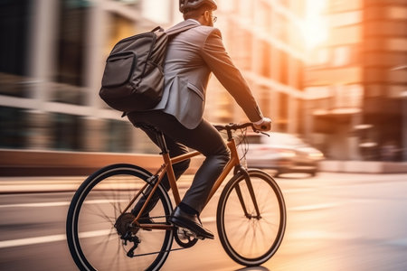 Business man riding a bike to work in the cityの素材