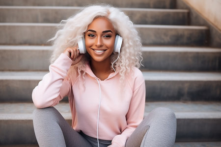 Cheerful business woman riding a bike to work in the cityの素材