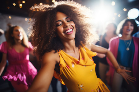 Vibrant young woman dancing for her friends at a partyの素材