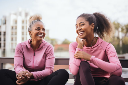 Cheerful women relaxing during a workout sessionの素材