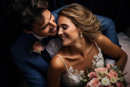 Happy wedding photography of bride and groom at weddingの素材