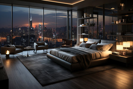 modern Luxury bedroom with night city viewの素材