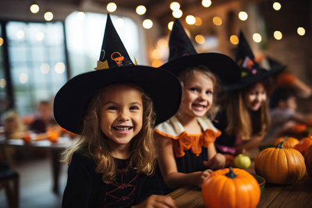 Little kids at a Halloween partyの素材